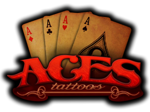 ACES Tattoos Logo - Text below four aces from card deck
